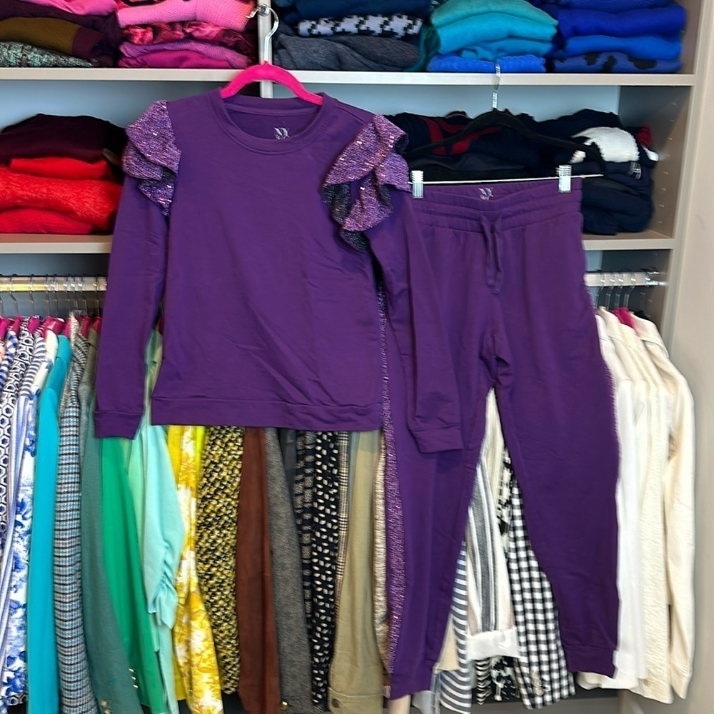 NY & Co purple with sequin detail sweatsuit size XS